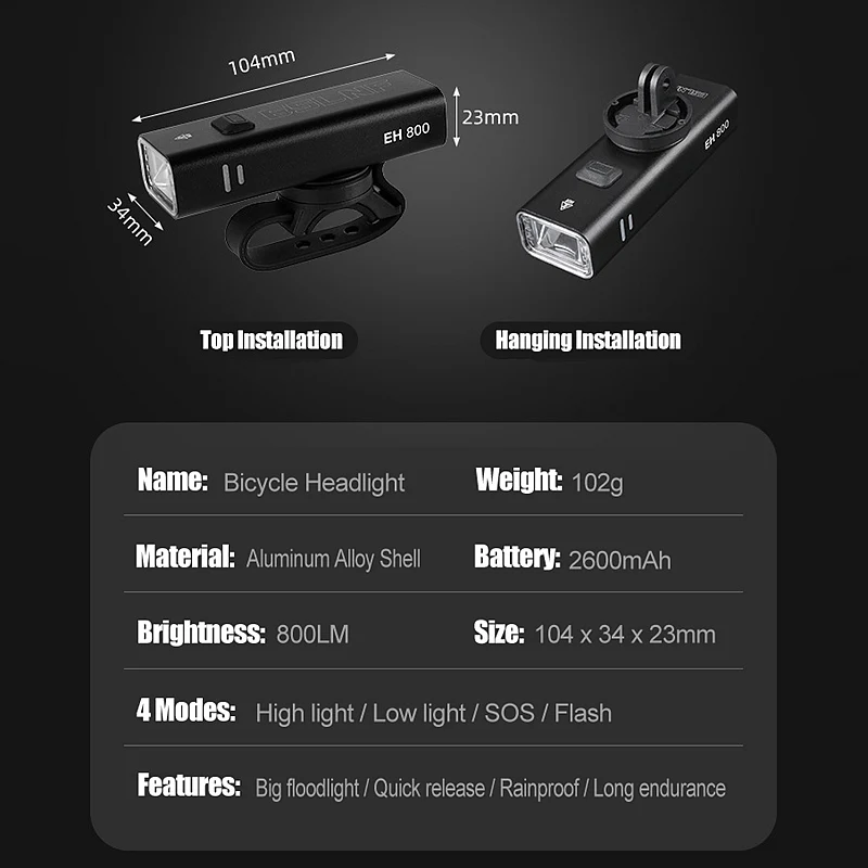 ضوء دراجة قابل لإعادة الشحن حقيقي 800LM تسليط الضوء على ملحقات الدراجة المصباح الإفراج السريع مصباح يدوي دراجة الطريق الجبلية معلقة الخفيفة
