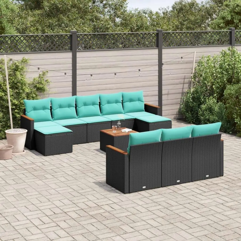 

Cozy 11 Piece Outdoor Patio Sofa Set with Cushions Stylish Black Poly Rattan Furniture