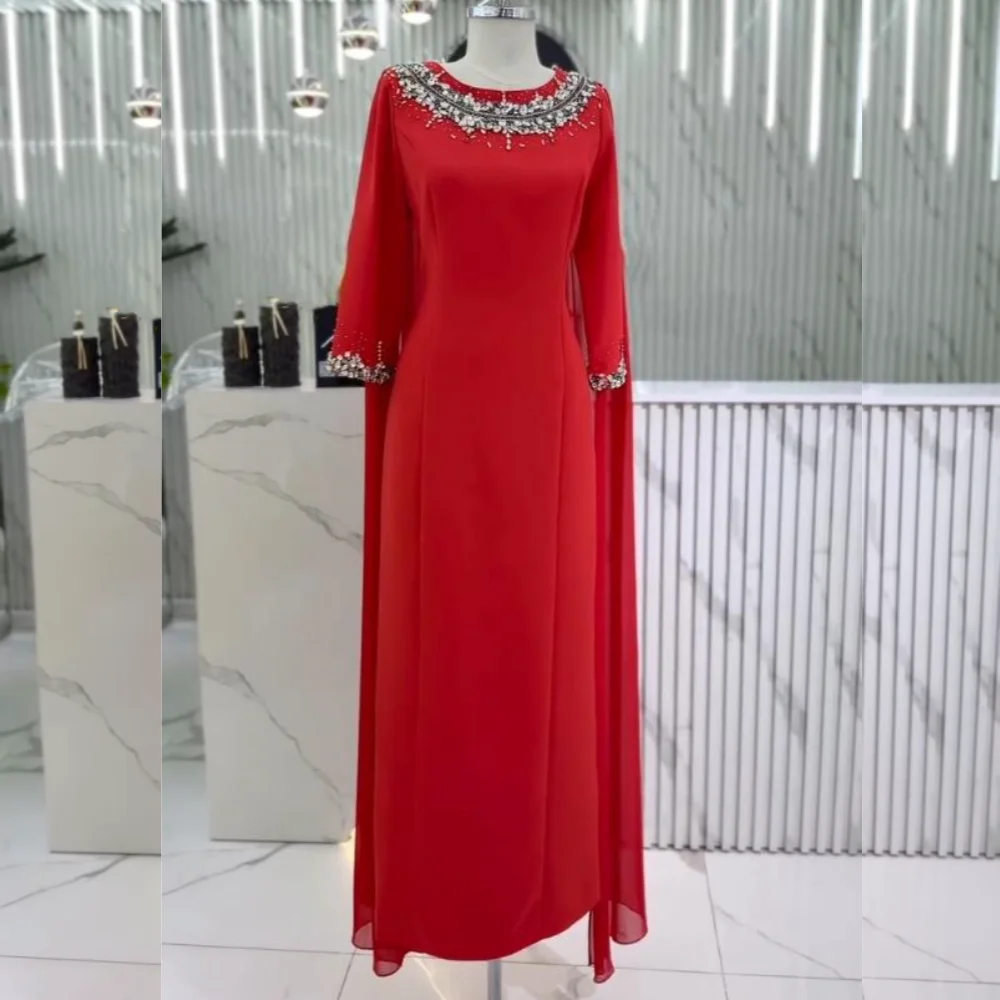 Customized Jersey Rhinestone Sequined Straight O-Neck Midi Dresses Bespoke Occasion Classic Retro Exquisite