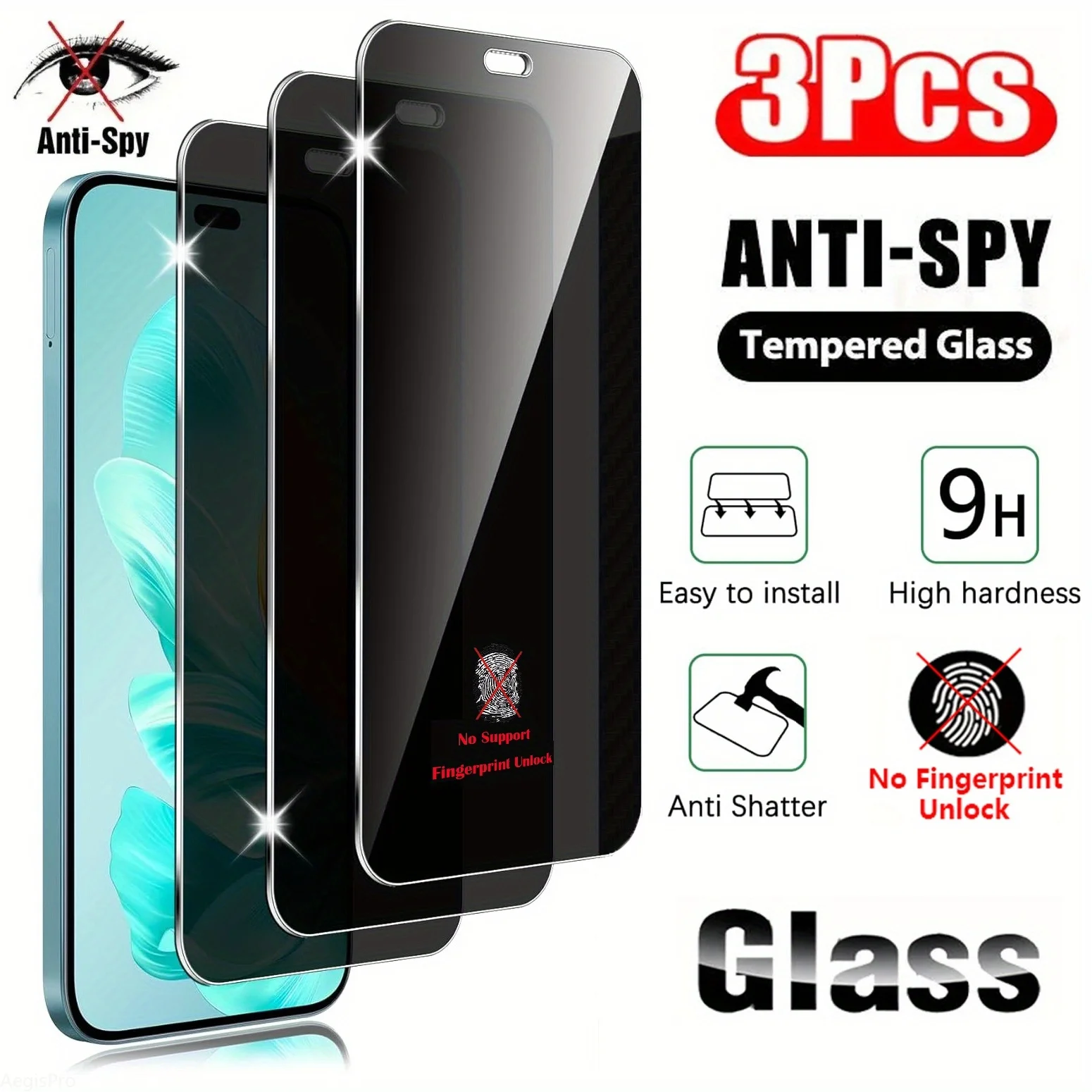 

3pcs Privacy Anti-Spy Tempered Glass Screen Protector for Honor 400 200 pro X7c X70 X70i X8c X9c(No Support Fingerprint Unlock)