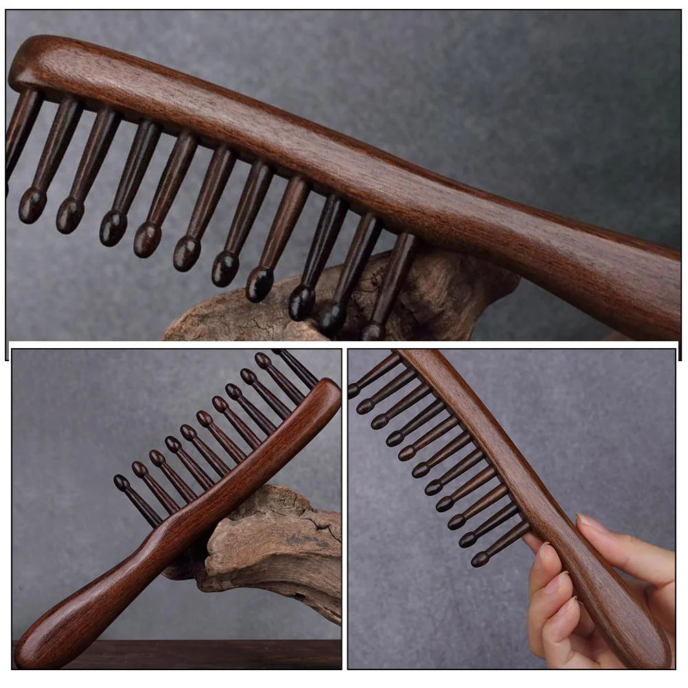 Sandalwood Curling Comb Wide for Curly Hair Dandruff Shampoo Wooden Scalp Massage Detangler Combs Men Women's