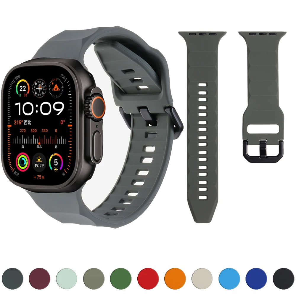 

Soft Silicone Band for Apple Watch Ultra 2 49mm 46mm 45mm 44mm 42mm 38 40 41 mm Sport Wristband iWatch Series 10 9 8 5 3 SE Band