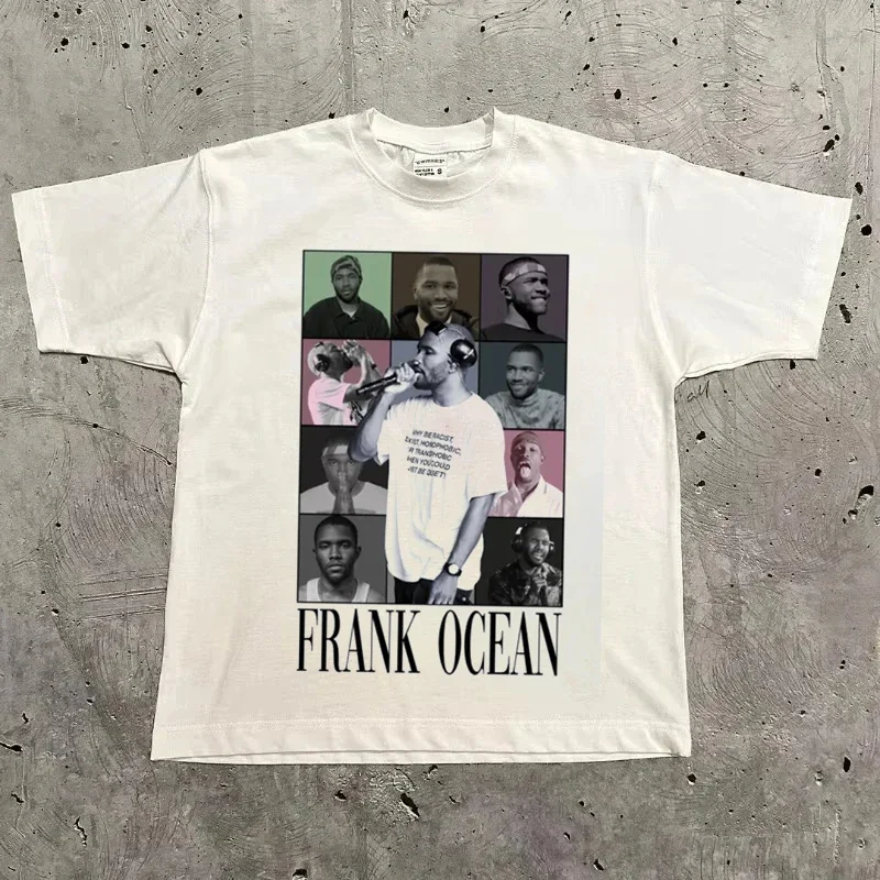 Rapper frank retro gráfico t camisa masculina hip hop oceano álbum roupas camisetas y2k unisex loira moda oversized algodão camiseta