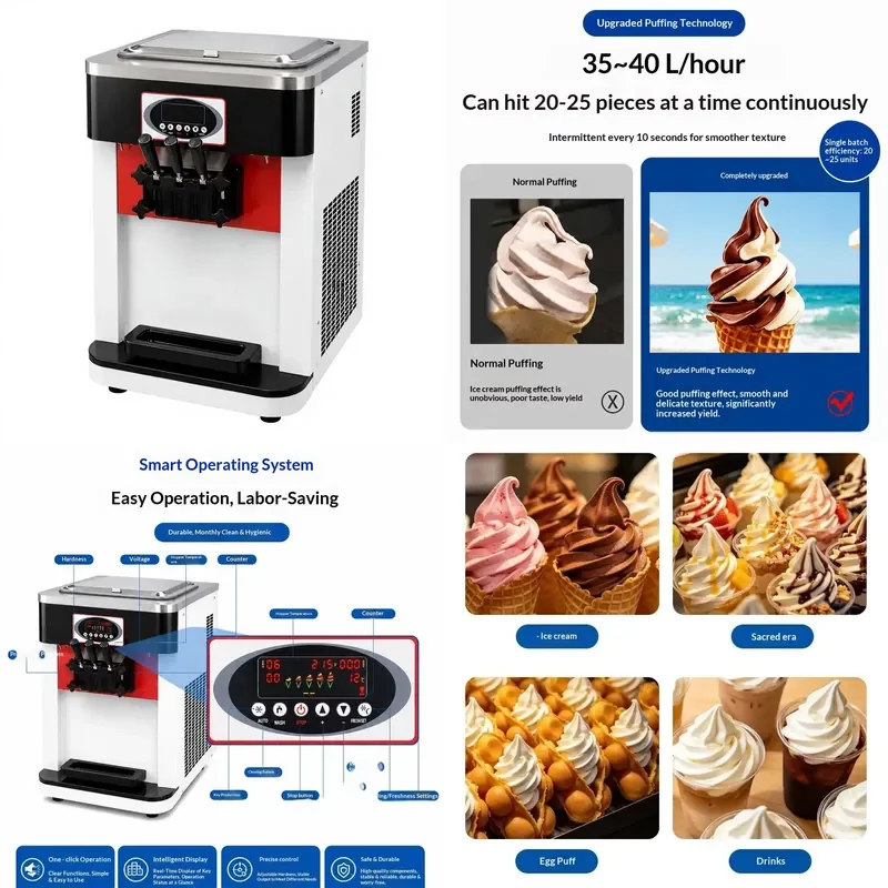 for  Compact Desktop Three Color Commercial Soft Ice Cream Machine 220V  Wholesale