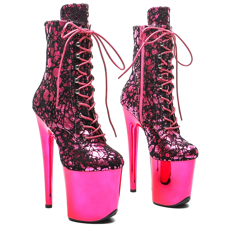 Leecabe 20CM/8inches Suede Upper lady ankle boots High Heel Electroplate platform Pole Dance boot