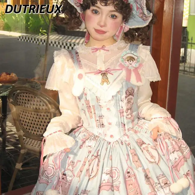 로리타 스타일 긴팔 내부 셔츠 스탠드 칼라 봄 가을 프릴 에지 캐주얼 셔츠 패션 여성의 우아한 탑