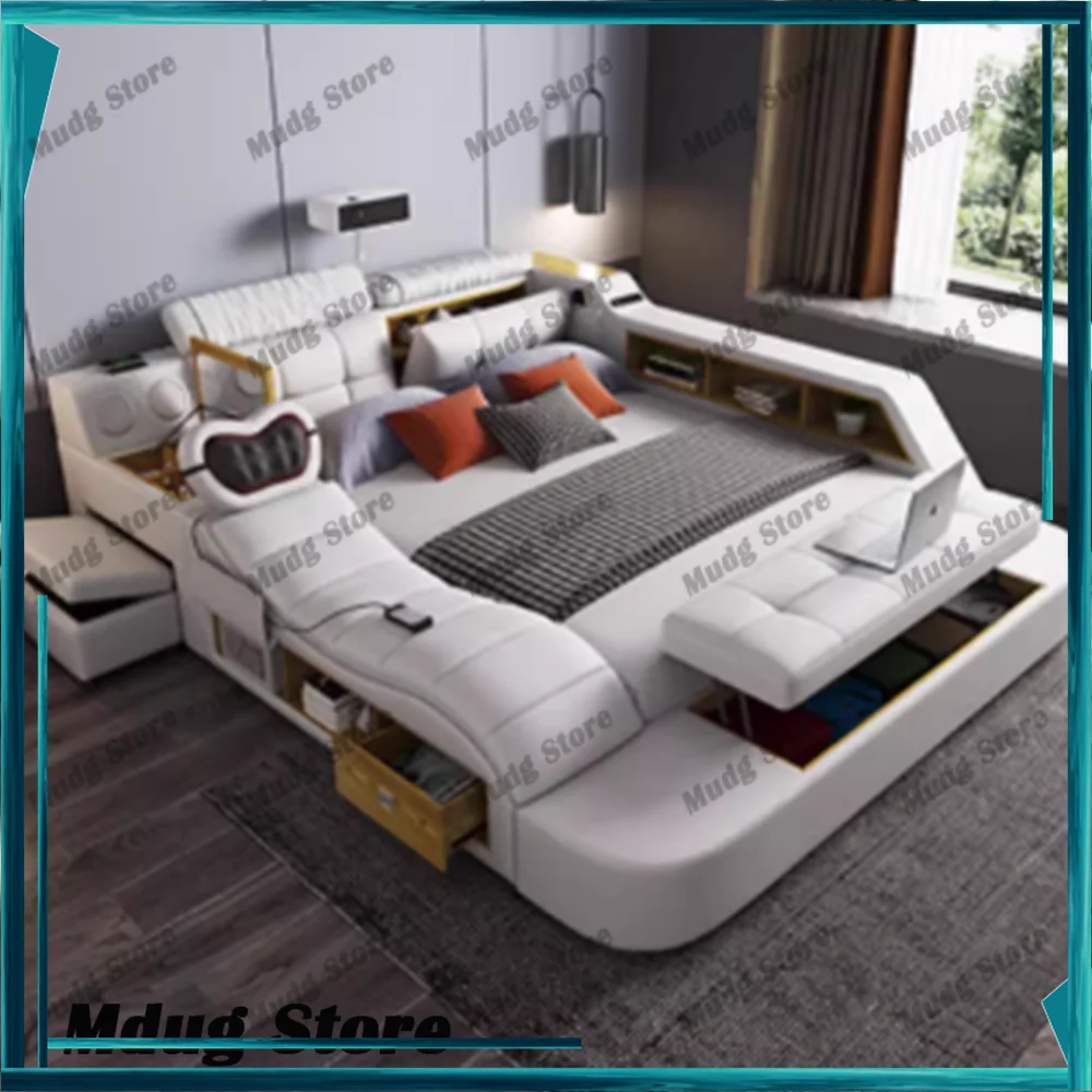 

Charger Vanity Bed Aesthetic Multifonction Lounge Headboards Bed Massage Sleeping Meubles De Chambre Furniture Decoration