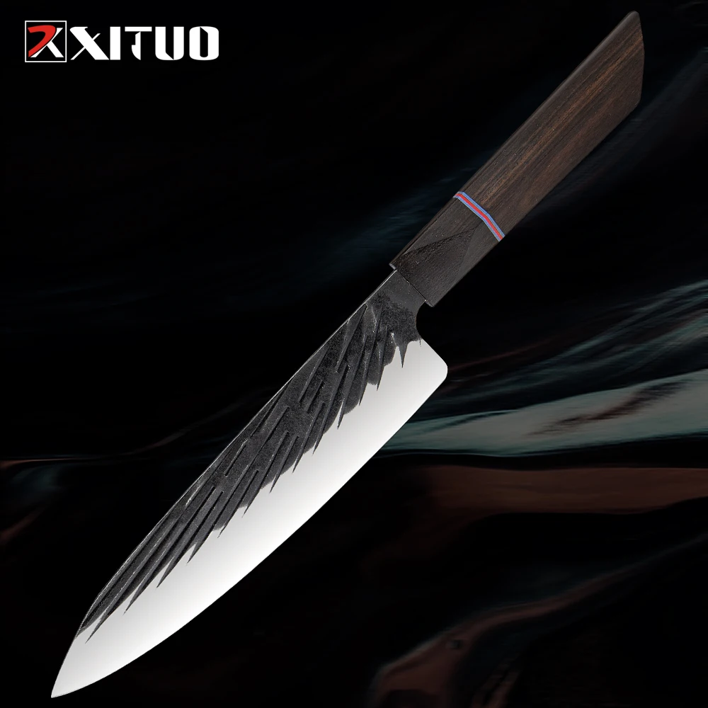 

Handmade 8 Inch Chef Knife 440C Steel Sharp Meat Cleaver Knife Kitchen Cooking Slicing Knives Unique Black Sandalwood Handle