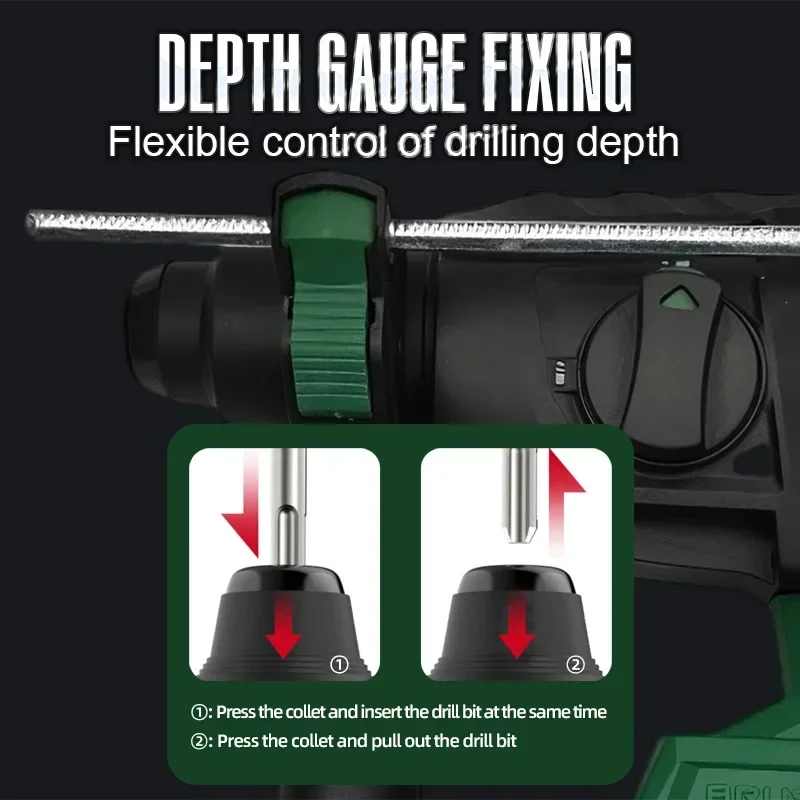 Cordless Electric Hammer Drill with Multifunctional Power Source Battery Operated