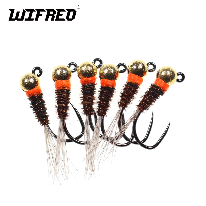 

Wifreo 6PCS #12 #14 #16 Jig Head Perdigon Nymphs Orange Collar Euro Nymph Trout Grayling Whitefish All Freshwater Fishing Lures