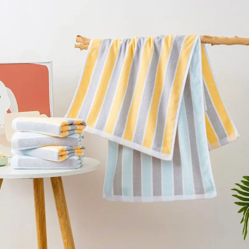 100% Cotton Towel with Stripes–Unisex Adult and Student Bath Towel Face Towel Hand Towel Home Use Highly Absorbent and Lint-Free