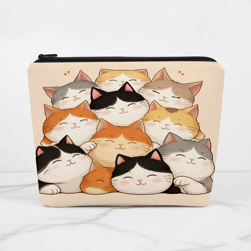 Cute Cats Pile Together Pattern Makeup Bags for Girls Cosmetic Pouch Toiletry Bag Pencil Case Travel Storage