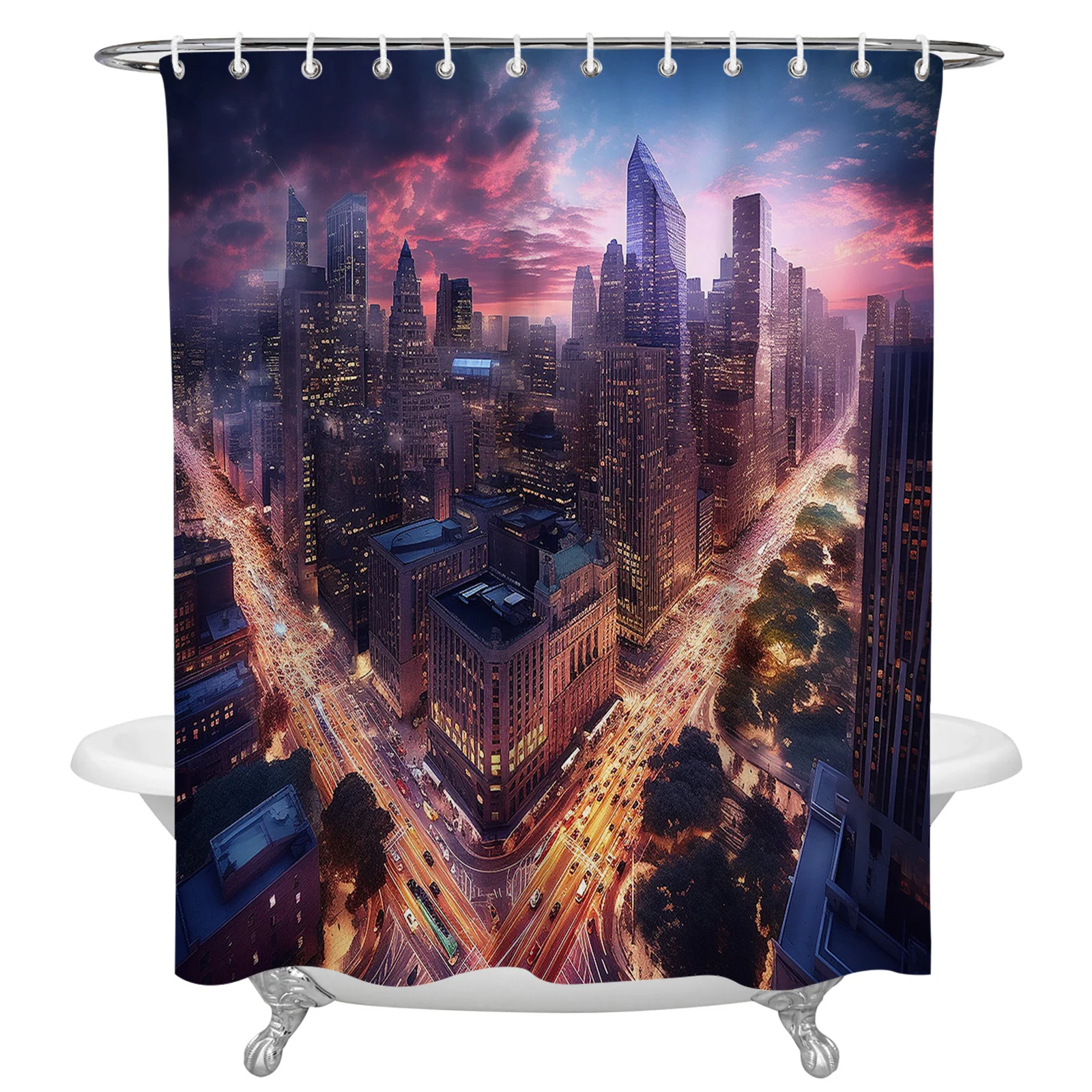 City Street Sky Gradient High Building Shower Curtains Waterproof Bath Curtains Home Decor Modern Luxury Bathroom Curtain