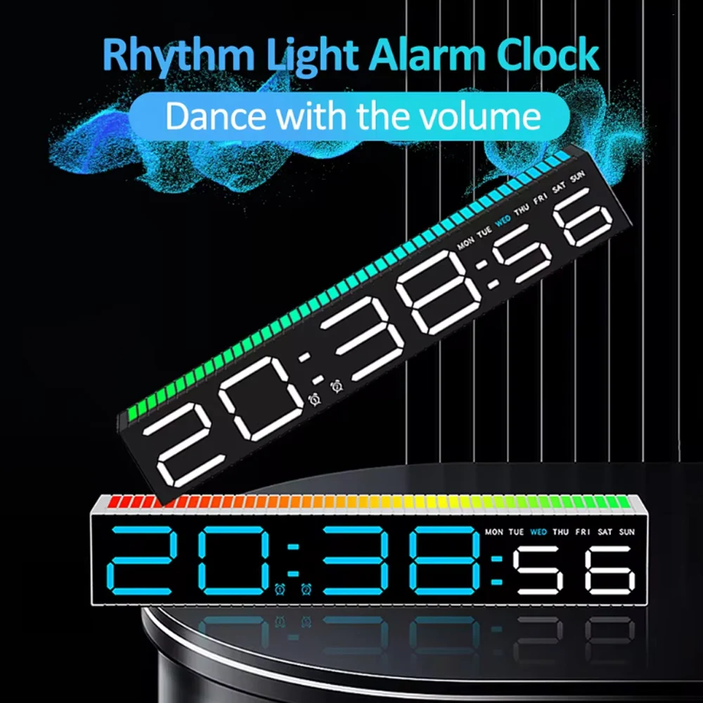 Despertador LED digital com barra de iluminação colorida para captação de ritmo musical. Relógio de mesa de presente para decoração de casa