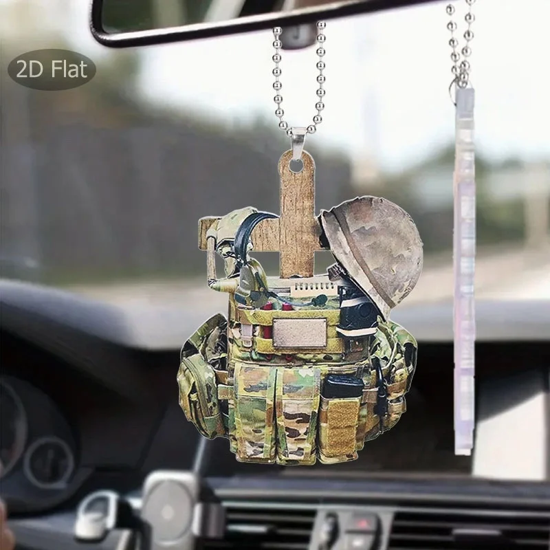 2D Camouflage Backpack Keychain Fire Warrior Commemorative Car Rearview Mirror Pendant Bag Decoration Holiday Party Gifts