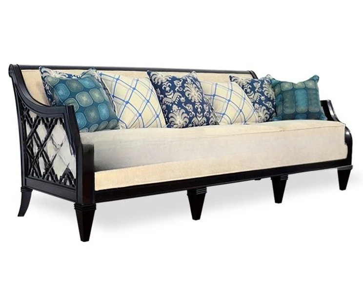 

American solid wood sofa, living room, hollow carved sofa combination cafe, casual soft bag sofa