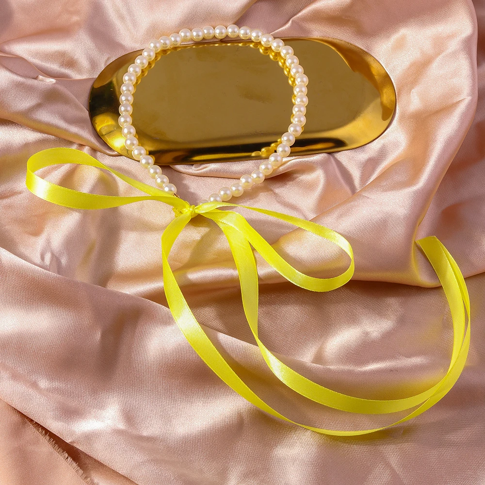 Aihua Koreanische Imitationsperlen-Halskette für Damen, Choker, modische schwarze Samt-Halskette mit verstellbarer Schleife, Hochzeitsschmuck, Geschenkidee – Detail 15