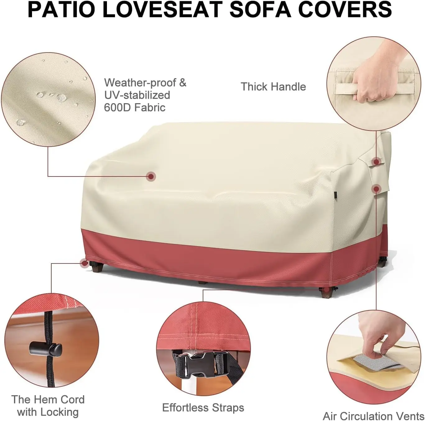 

600D Furniture Cover Waterproof, Outdoor Sofa Cover, Patio with Air Vent and Handles Heavy Duty Patio Rain and Snow Chair Cover