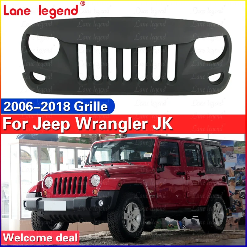 Front Racing Grill Hood Grille ABS Matte Black Auto Parts Front Bumper Mesh Grilles Trim Cover For Jeep Wrangler JK 2006-2018