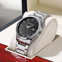 Stainless Steel Mens Watch Original Quartz Movement 41mm Black Dial Silver Dial Business Style Simulated Calendar Watch for Men