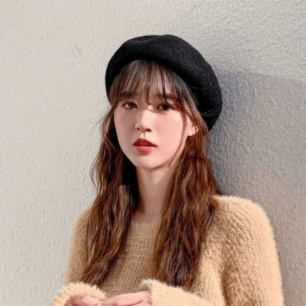 Eleganckie damskie berety z wełny w kształcie chmury, pluszowe, ciepłe, w stylu brytyjskim, czapka beanie, jednolity kolor, styl koreański, czapka artystyczna dla kobiet.