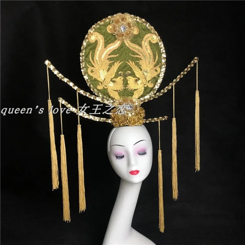 New retro gold exaggerated phoenix cheongsam stage performance catwalk photography styling competition bar hair accessories