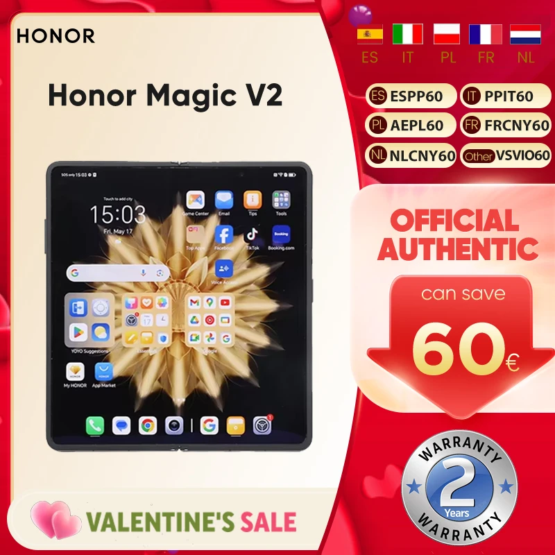 Honor Magic V2 5G opvouwbare smartphone Global Version LTPO OLED-display 120 Hz Snapdragon 8 Gen2 50MP drievoudige camera Android mobiel