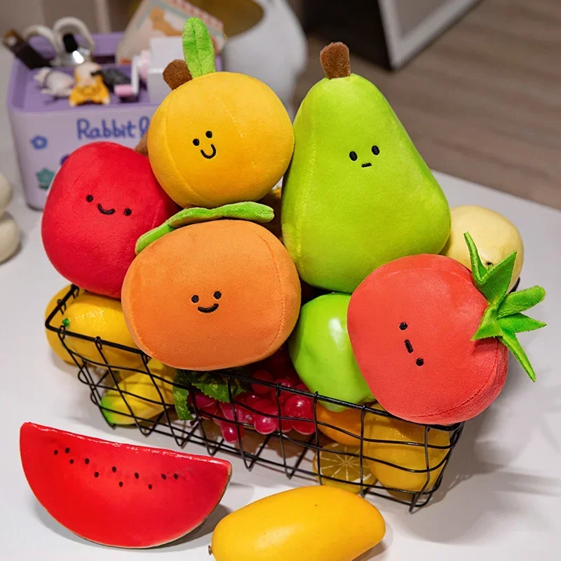 Simulation Cute Smile Apple Tomato Orange Pear Dolls Soft Stuffed Fruit Funny Plush Toys for Girls Kids Birthday Gift Home Decor