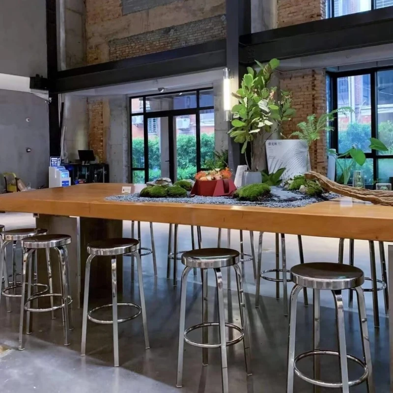 

Modern Minimalist High Foot Seat Stainless Steel Bar Chair Milk Tea Shop Counter Stools Stable Load-Bearing Restaurant Furniture