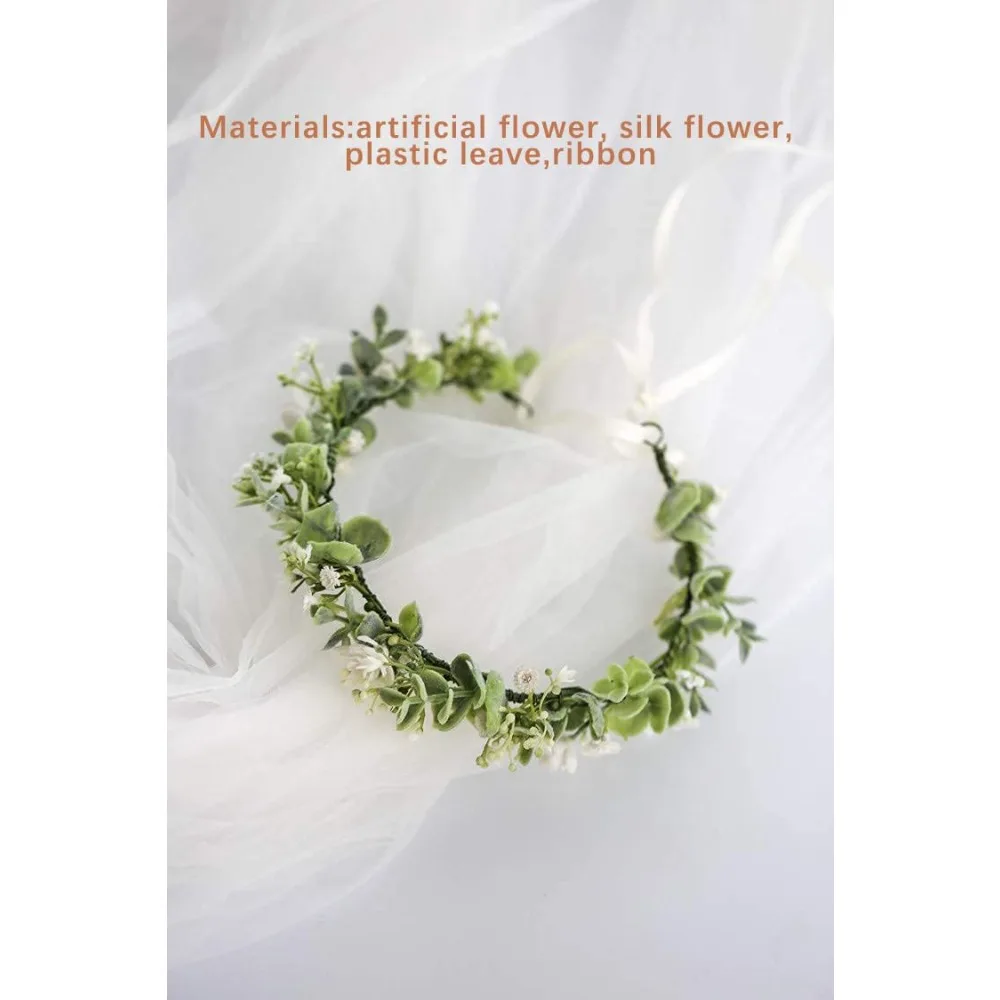 Boho Flower Crown with Real Touch Artificial Greenery Bridal Headpiece for Women Wedding Hair Accessories Ceremony Party Festival Boho Floral Wreath Headband Henna Hippie Summer Music Festival Decor view 5