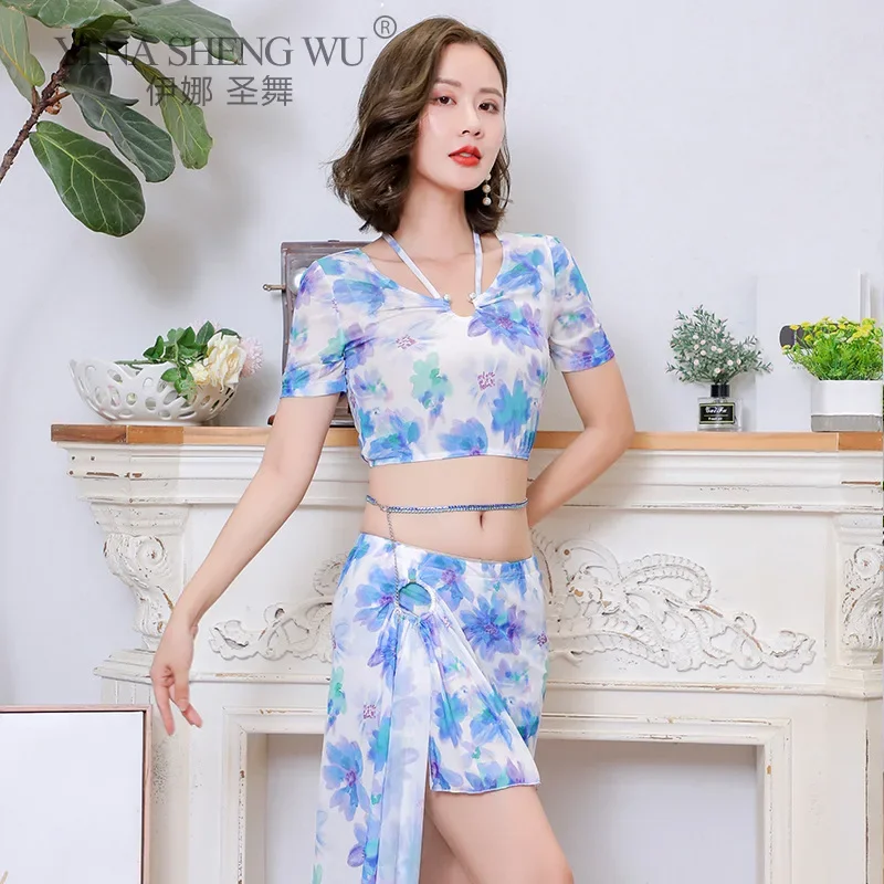 

Комплект для танца живота для женщин и взрослых, элегантный топ, профессиональная одежда для выступлений, топ для восточных танцев, юбка, одежда для танцевальной практики