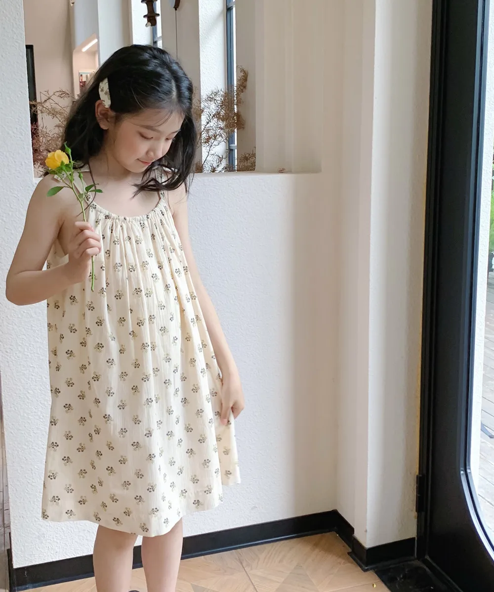 summer dress girl clothes Loose and comfortable camisole dress Floral pattern simple temperament vacation dress