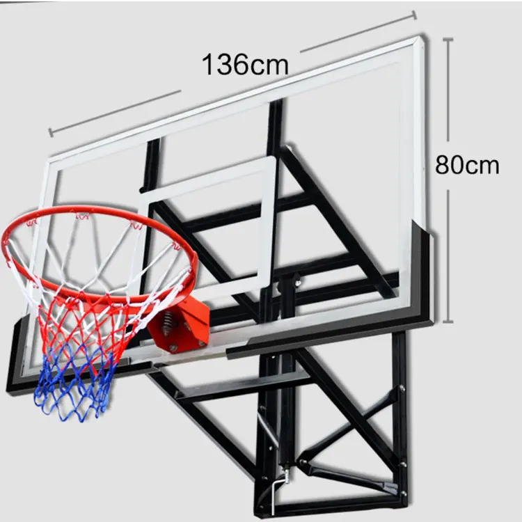 แป้นบาสเก็ตบอลติดผนังแบบยกมือได้ คุณภาพดี สำหรับใช้งานกลางแจ้ง พร้อมแป้นกระจกและห่วงบาสเก็ตบอล