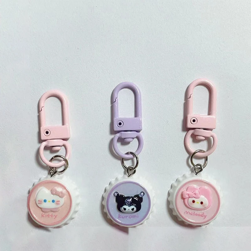 Cartoon Bottle Cap Sanrio Keychain Resin Pendant Cute Hello Kitty Cat Car Key Chain Ring Bag Charm Accessories Gift Keyring