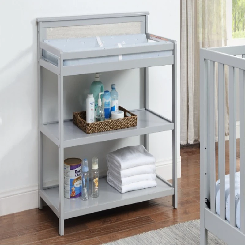 

Gray Baby Nursery Storage Organizer Multilayer Shelf with Bins Kids Room Diaper Changing Side Cabinet for Toys & Supplies