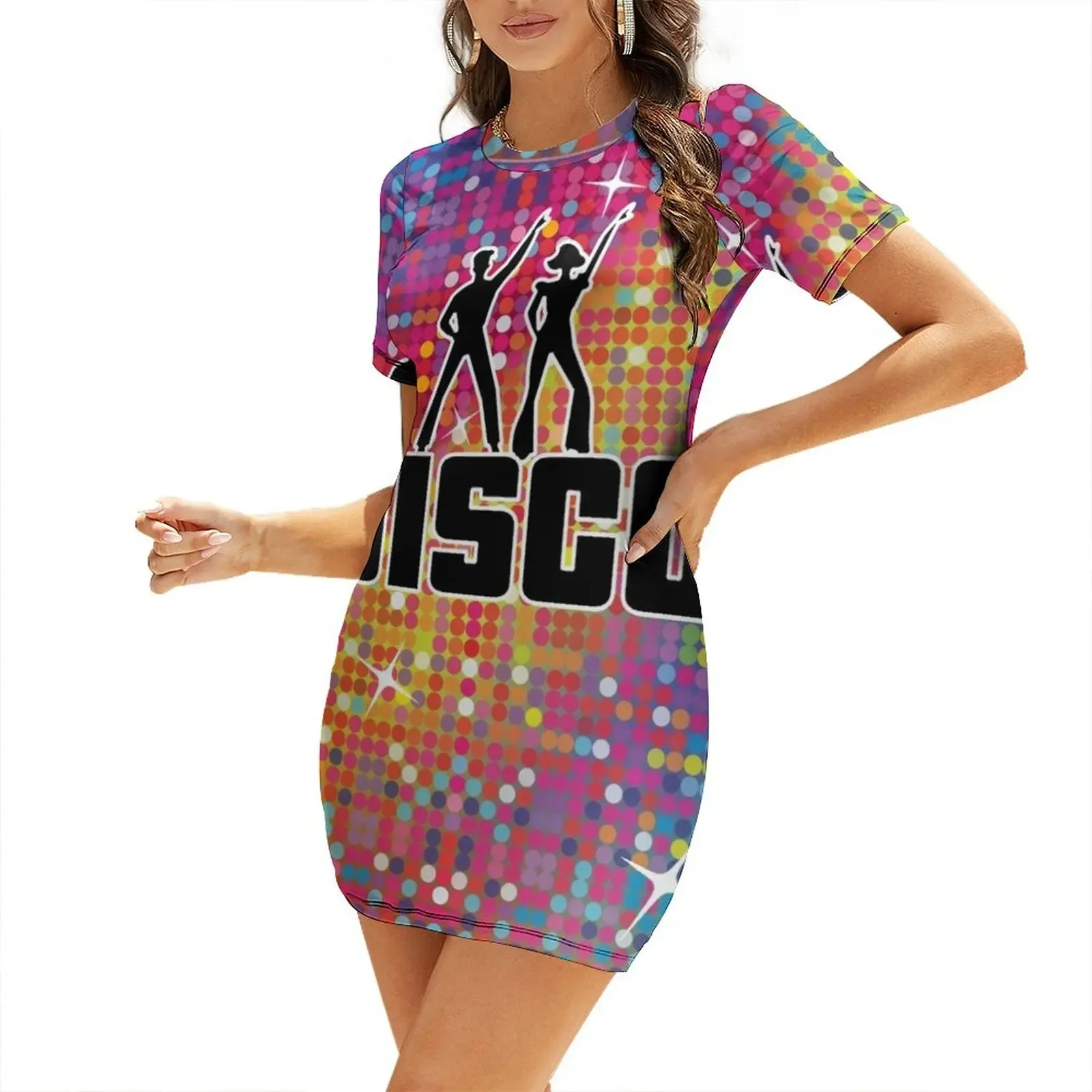 Rainbow Sequin - Disco Ball Mosaics Glitter Pattern Short-Sleeved Dress Dress vintage dresses for woman beach dress