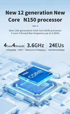 MINI PC Intel Twin Lake N150 Windows 11 Pro LPDDR5 12GB M.2 2280 SSD Wifi6 BT5.2 RJ45 4K@60Hz HD Desktop Gaming Computer