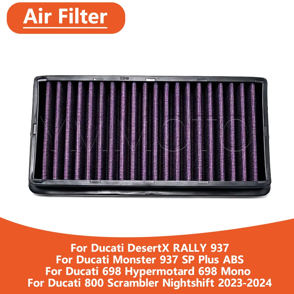 Motorcycle High Flow Air Filter Washable For Ducati Monster 937 DesertX 937 Hypermotard 698 Scrambler 800 2021-2025 2024 2023