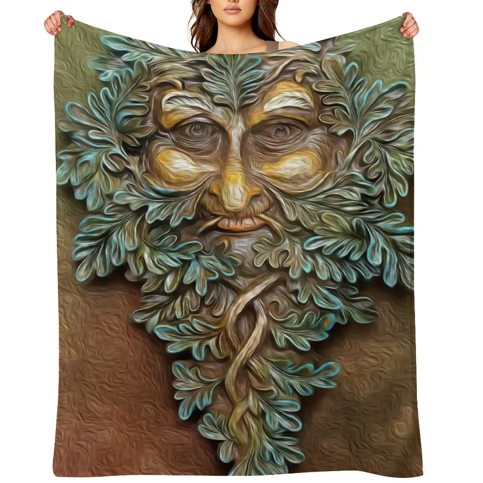 

Green Man Sculpture Digital Art Throw Blanket Luxury St Baby sofa bed Designers Blankets