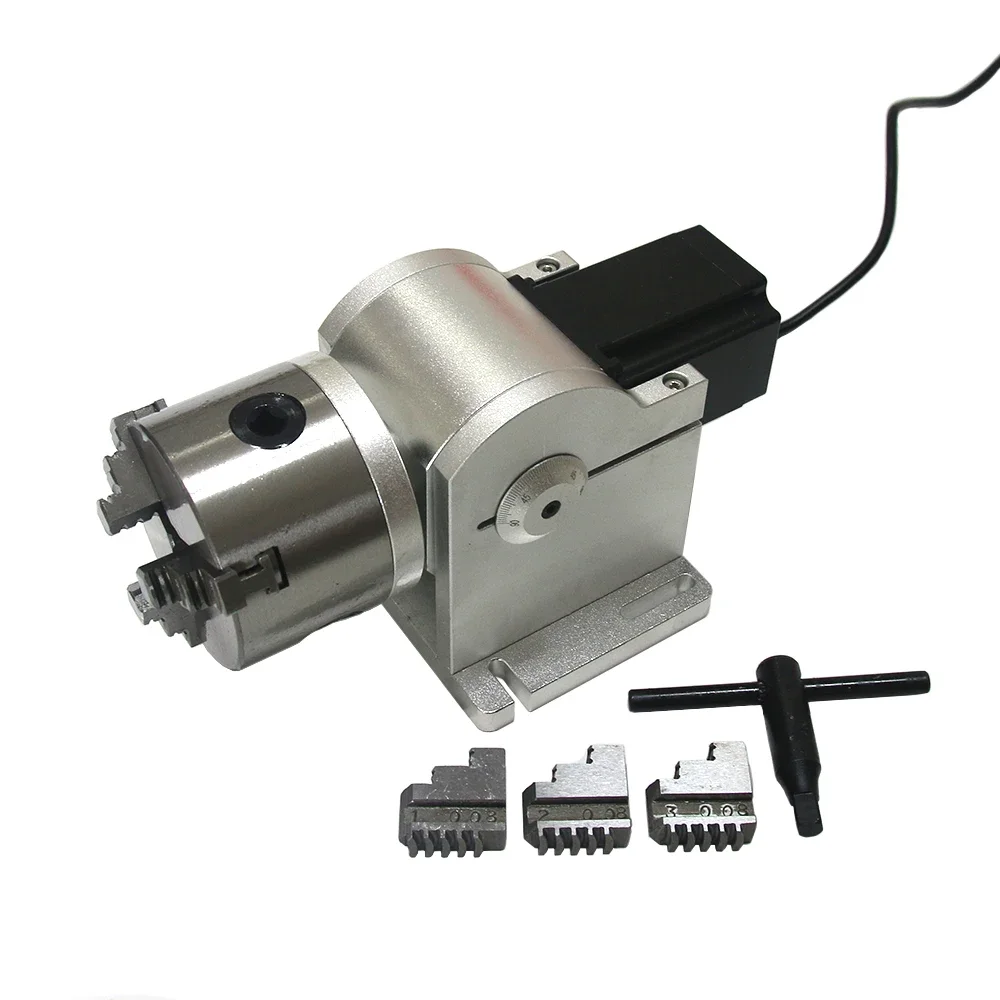 

3 Claws Rotary Axis 80mm Chuck 3 Jaws 4th Axis DM542 Drive For 20W 30W 50W Fiber Nameplate Metal Marking Engraving Machine