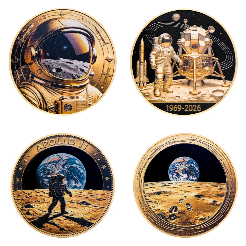 1pc Astronaut Apollo Moon Landing Commemorative Coin 1969-2026 Rocket Lunar Challenge Coin Space Exploration Keepsake Gifts