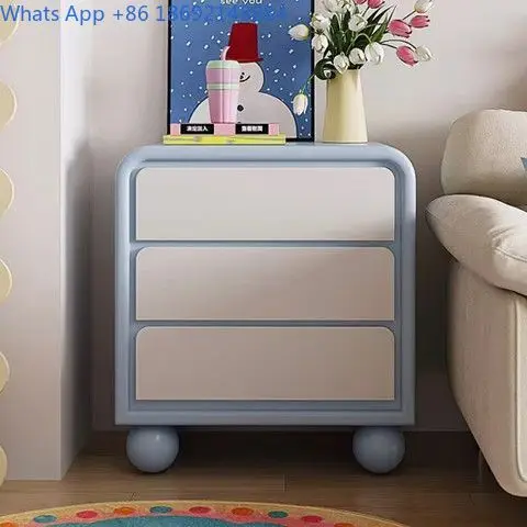 Creamy Style Wooden 3 Drawer Nightstand Small Size Bedside Cabinet Storage Chest for  Students Minimalist