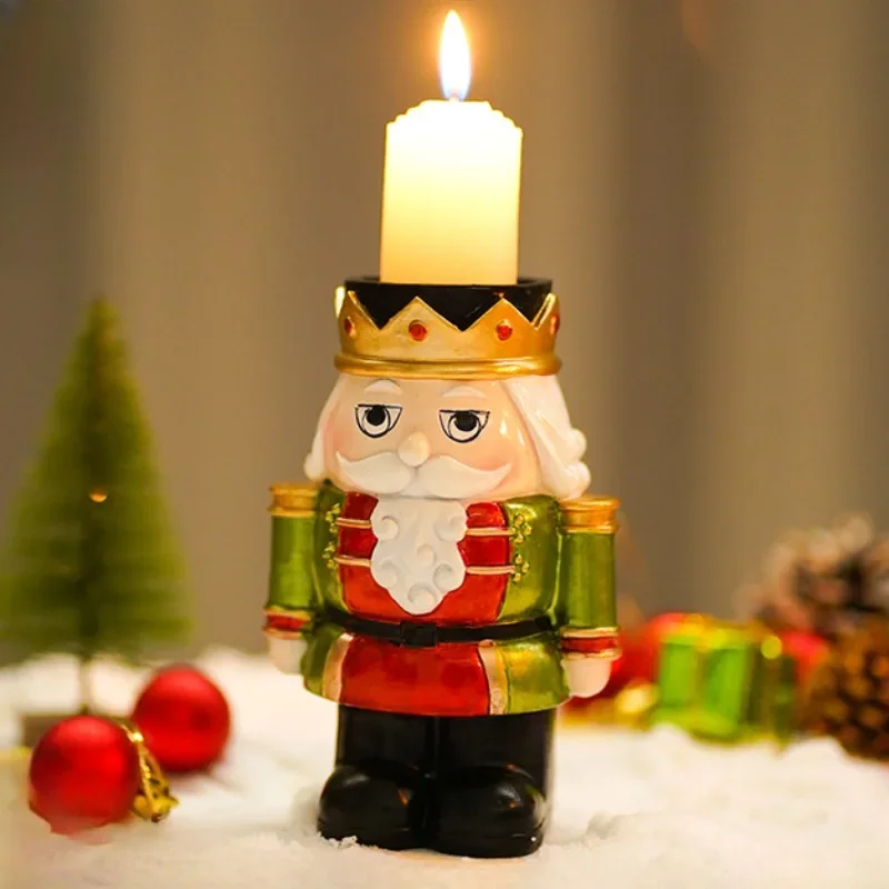 Nutcracker Candle Holder Resin Soldier Figurines Candlestick Ornament Holiday Party Table Home Decor Accessories Crafts Gifts