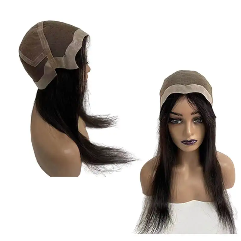 Renda 180% nyaman dengan kepadatan tinggi di tengah dengan simpul Pu sekitar Wig rambut manusia untuk wanita panjang Wig wanita 100% Wig rambut manusia