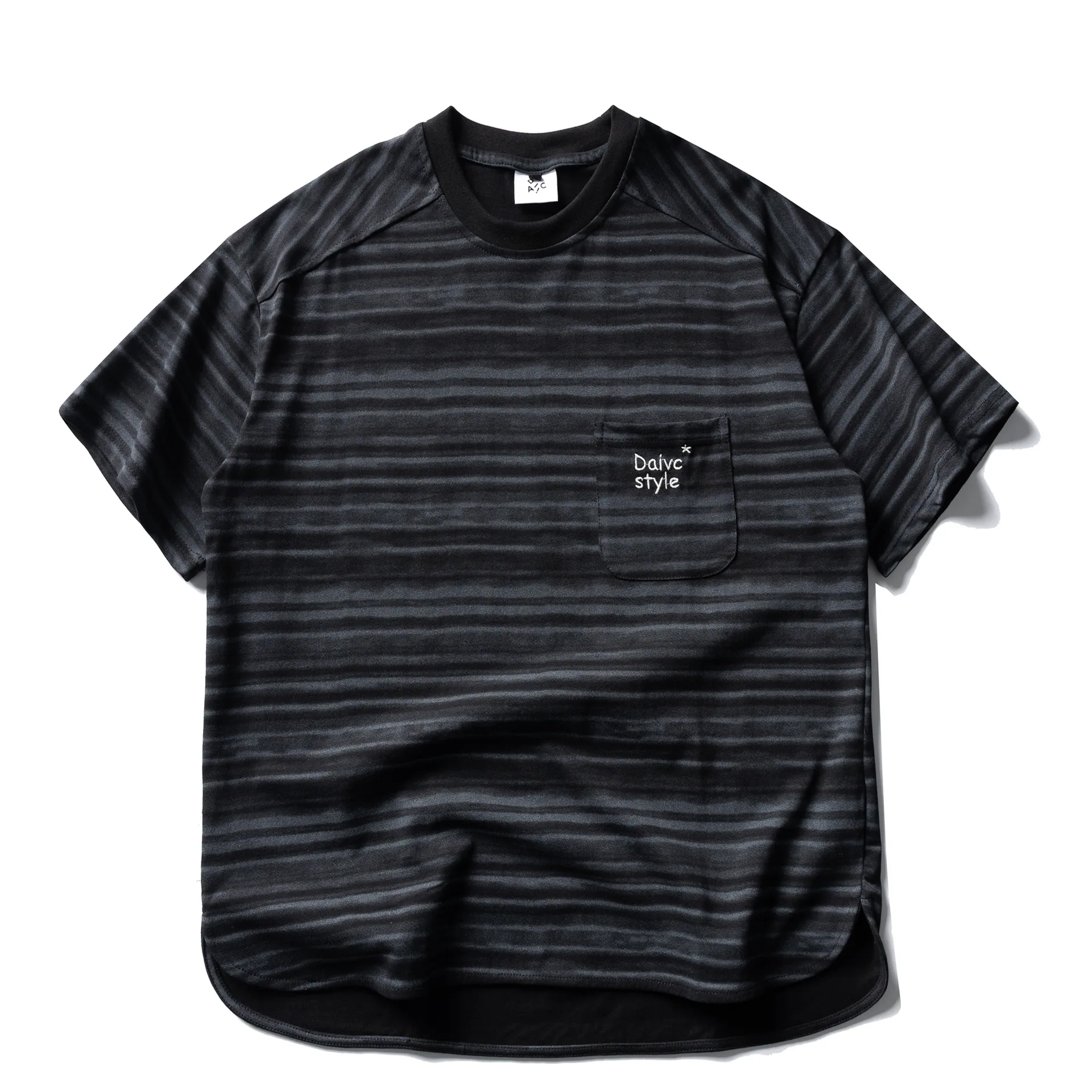 Retro Striped Pocket Embroidered Short-sleeved T-shirt Men and Women Loose-fitting Half-sleeved