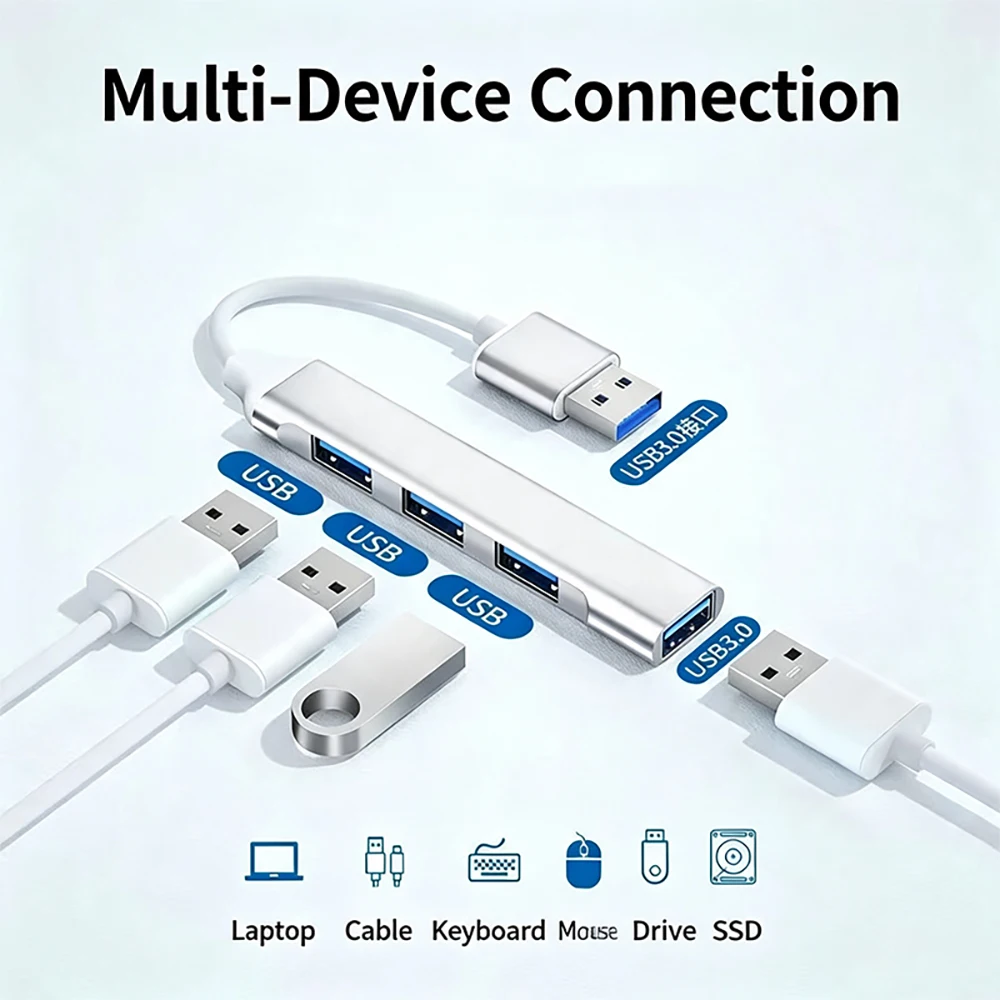 USB-Hub 3.0 Typ C 3.0 4-Port-Multi-Splitter-Adapter OTG für Xiaomi Lenovo Macbook Pro 13 15 Air Pro PC Computerzubehör – Detail 6