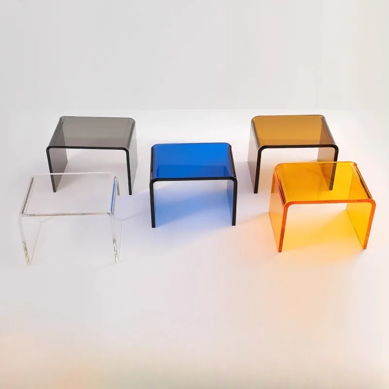 Luxury Acrylic Transparent Colorful Kids Square Crystal Vanity Low Stool Entryway Nordic Step Stool Standing Chair Ottomans