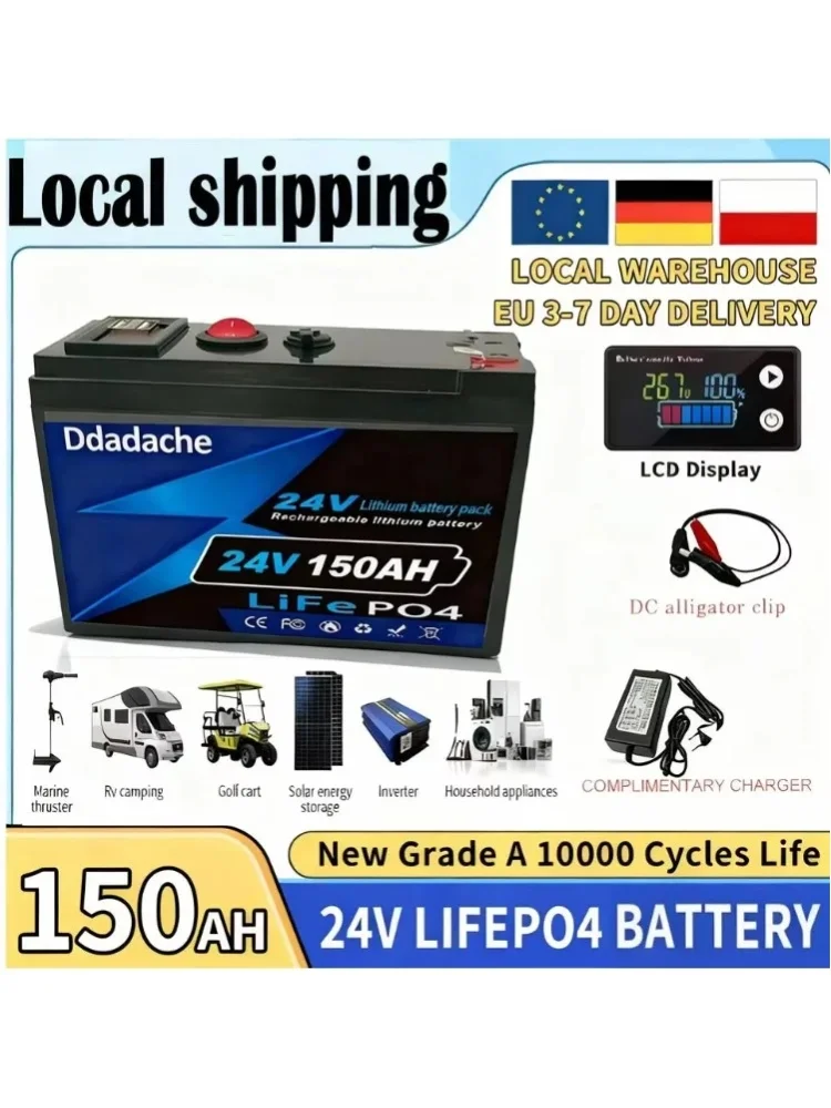 100 % Hochleistungs-24V-150-Ah-18650-Lithium-Akku-Pack, wiederaufladbarer Solar-Elektrofahrzeug-Akku + 25,2-Volt-2-Ampere-Ladegerät, Leistungsakku, geeignet für Unkrautbekämpfungsgerät, Nebenakku