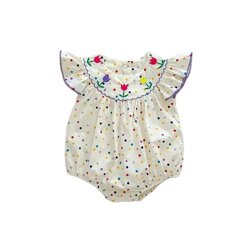 Summer Flower Print Polka Dot Newborn Baby Girl Bodysuit Flying Sleeve Infant Girl Rompers Jumpsuit Clothing Outfits for 0-2Y