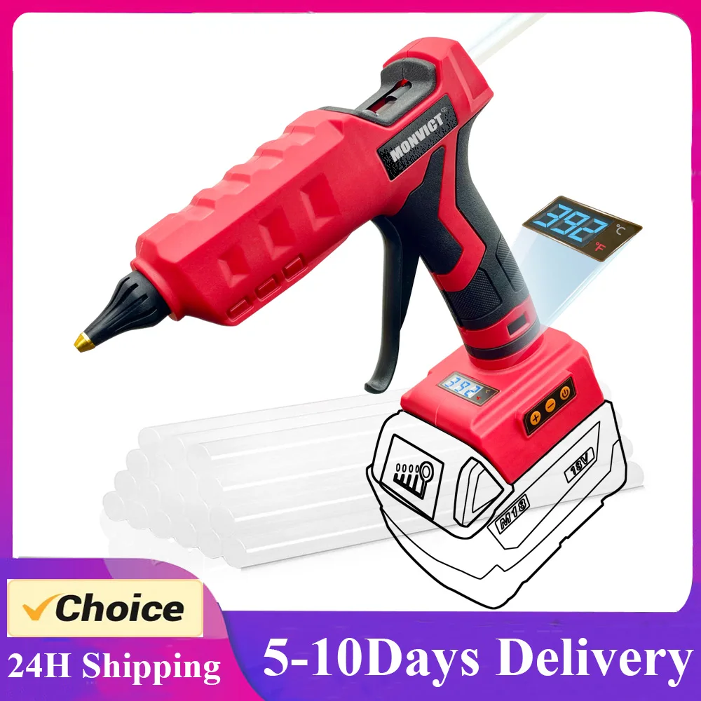 upgraded-100w-cordless-glue-gun-for-milwaukee-18v-battery-digital-temperature-adjustable-full-size-heavy-duty-with-10-sticks